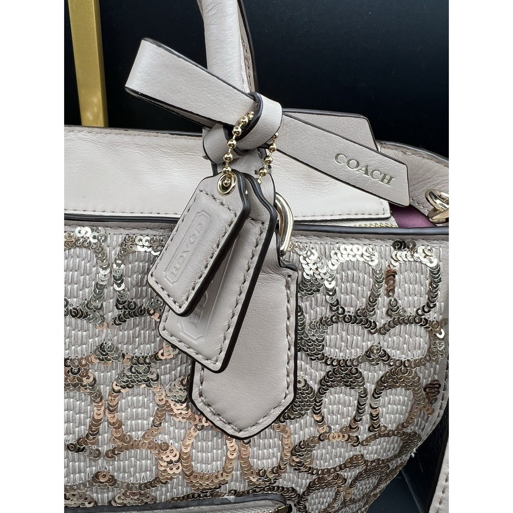 NWT COACH 26432 Champagne Sequin Leather Tote Handbag Purse Gold Blair Pop Sig - Picture 3 of 12